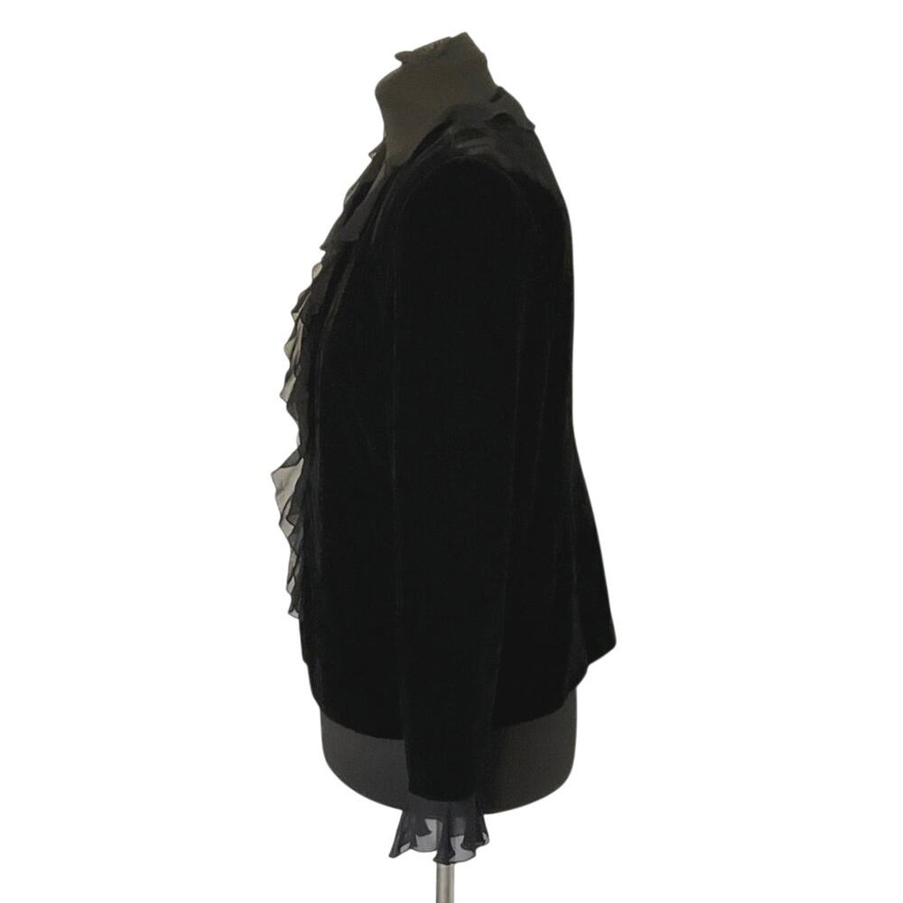 Kate Hill Black Velvet Silk Blazer Women’s 14 Sheer Ruffle Trim Romantic Goth - Picture 3 of 8